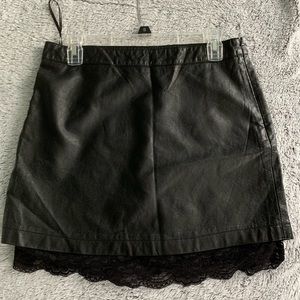 Forever 21 Faux Leather Skirt with Lace on Bottom / Large